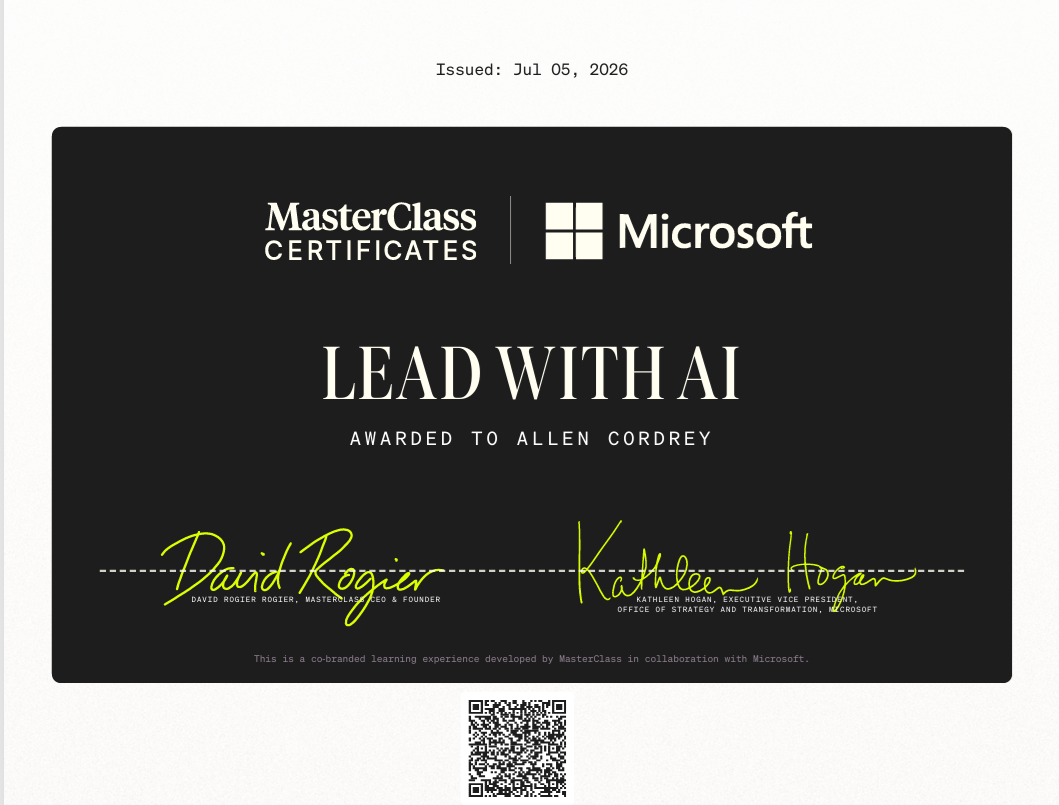 Lead with AI — MasterClass certificate, in collaboration with Microsoft (2026)